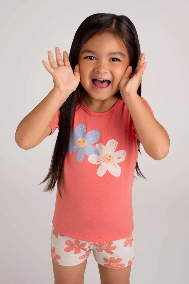 Pijama curto algodão e modal floral infantil - Dedeka, foto 2