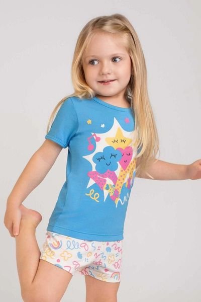 Pijama curto modal fitas azul infantil - brilha no escuro - Dedeka