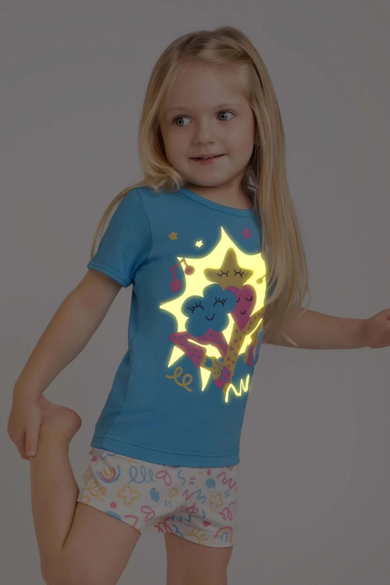Pijama curto modal fitas azul infantil - brilha no escuro - Dedeka, foto 2