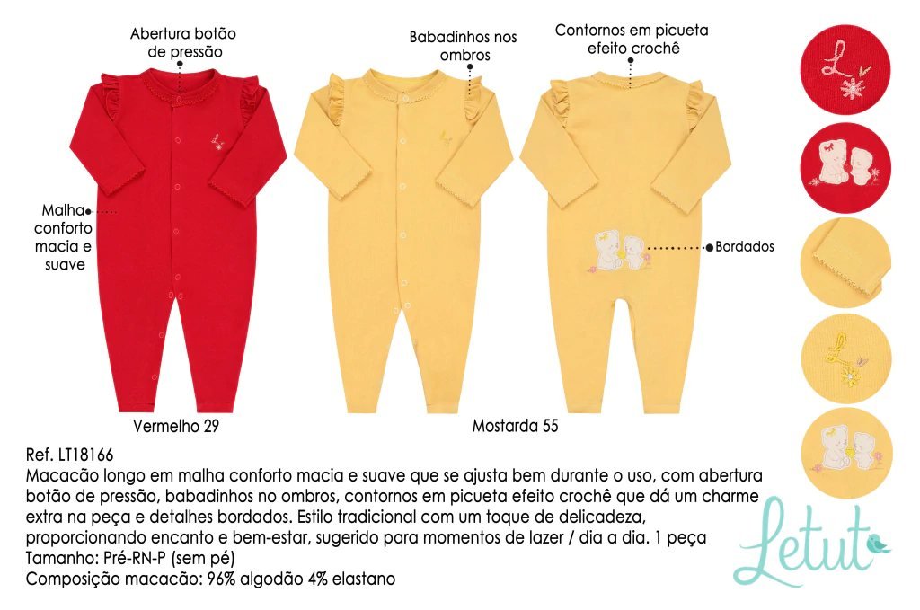 Macacão Letut Longo Meia Estação Vermelho Feminino, foto 5