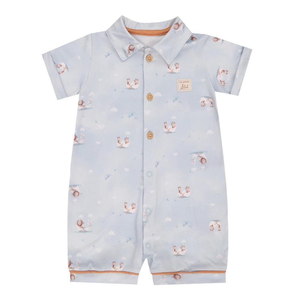 Macacã Curto Letut Menino Estampado - Azul ceu