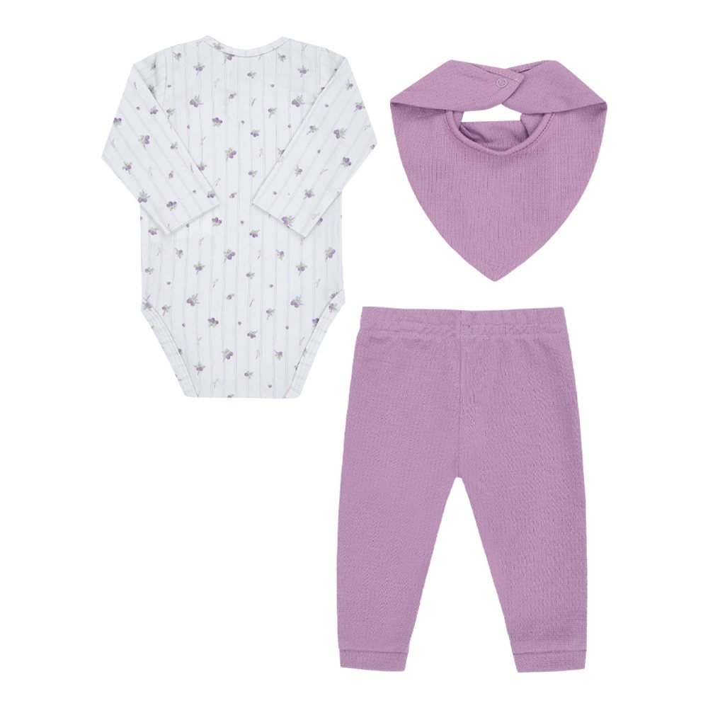 Kit Letut 3 Peças - Body + Calça + Babador Badana Menino/ Menina/Unissex - Roxo, foto 2