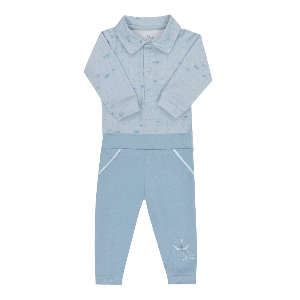Conjunto Letut Manga Longa com Gola Polo Masculino Azul, foto 2