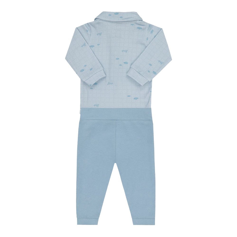 Conjunto Letut Manga Longa com Gola Polo Masculino Azul, foto 3