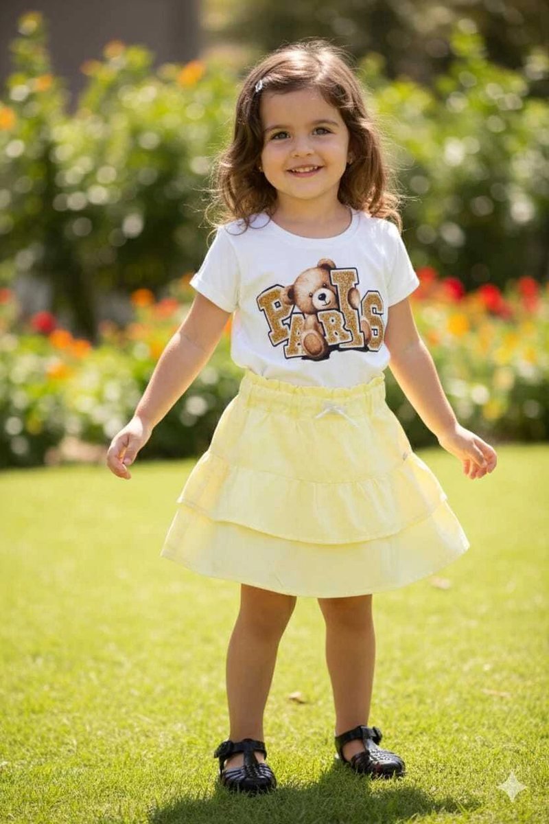 Saia Menina Mania Kids com Babados Collor - Amarelo, foto 2