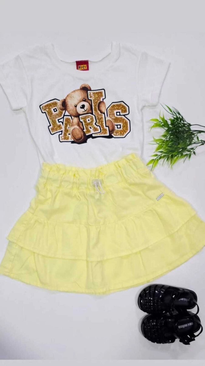 Saia Menina Mania Kids com Babados Collor - Amarelo, foto 4
