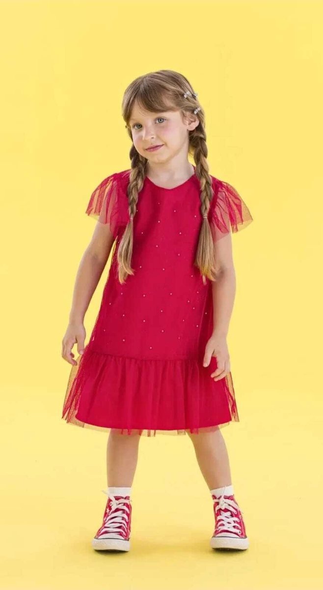 Vestido Málagah com Sobreposição em Tule Vermelho Glitter, foto 3