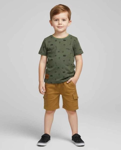 Conjunto Masculino Camiseta Estampada Bichos e Bermuda Sarja - Brandili Mundi