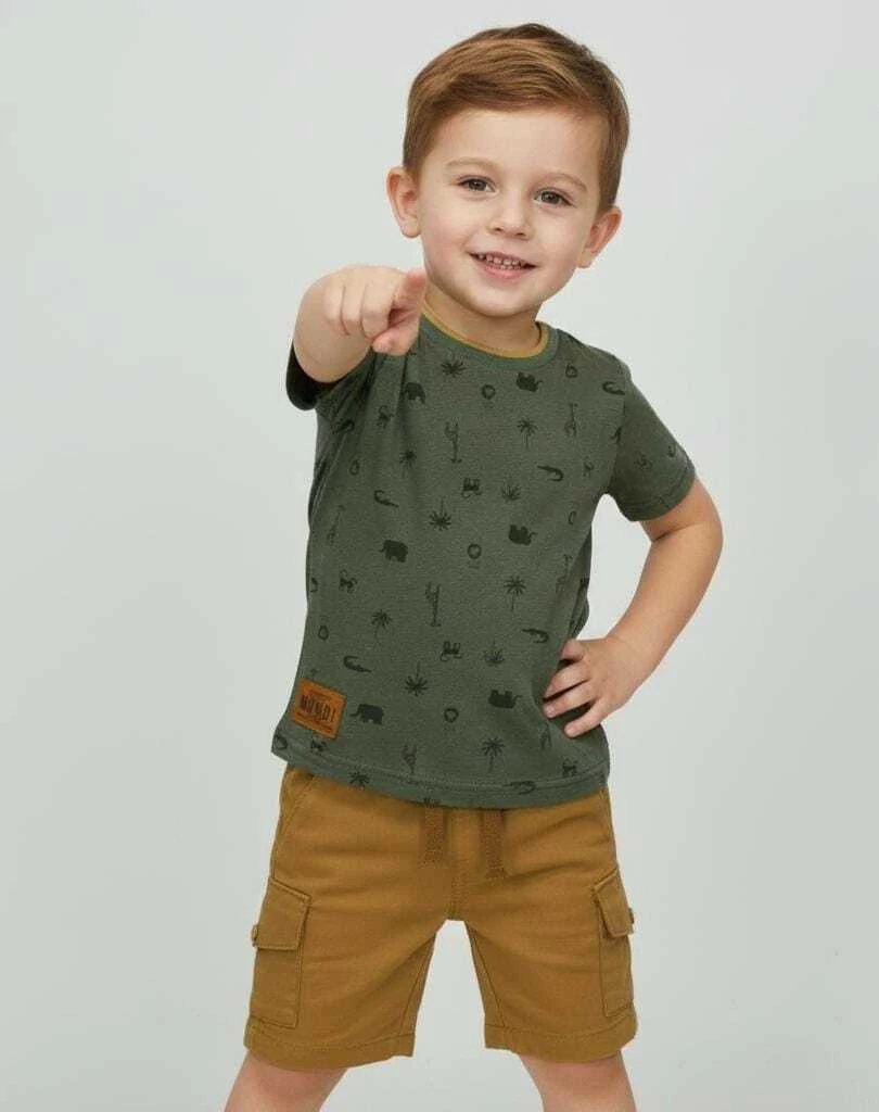 Conjunto Masculino Camiseta Estampada Bichos e Bermuda Sarja - Brandili Mundi, foto 2