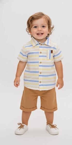 Conjunto Infantil Camisa Tricoline/Bermuda Sarja Mundi