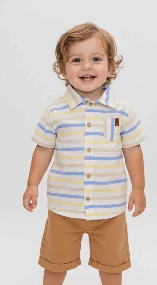 Conjunto Infantil Camisa Tricoline/Bermuda Sarja Mundi, foto 6