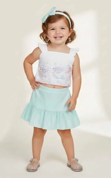 Conjunto Blusa Crepe Sereia e Saia - Menina - Dente DE Leão