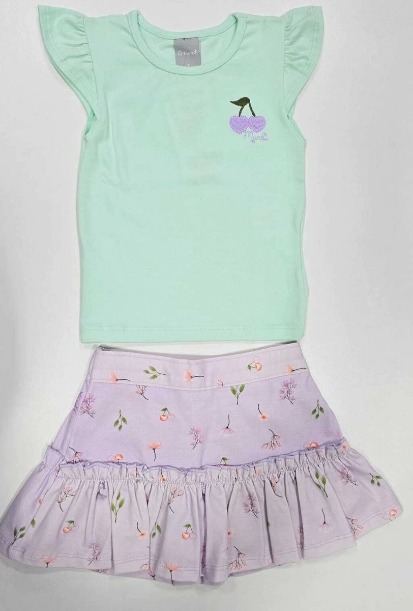 Conjunto Brandili Mundi Blusa Babado e Saia Short - 26246.004- Mundi - Verde, foto 2