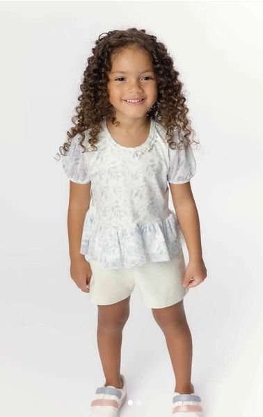 Conjunto Blusa Flor Babados e Shorts - Menina - Dente DE Leão
