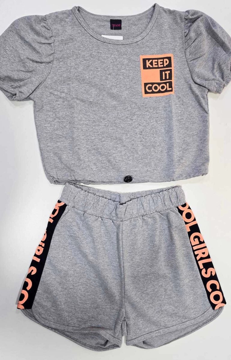 Conjunto Pami com Cropped Manga Princesa e Shorts - Cinza, foto 2