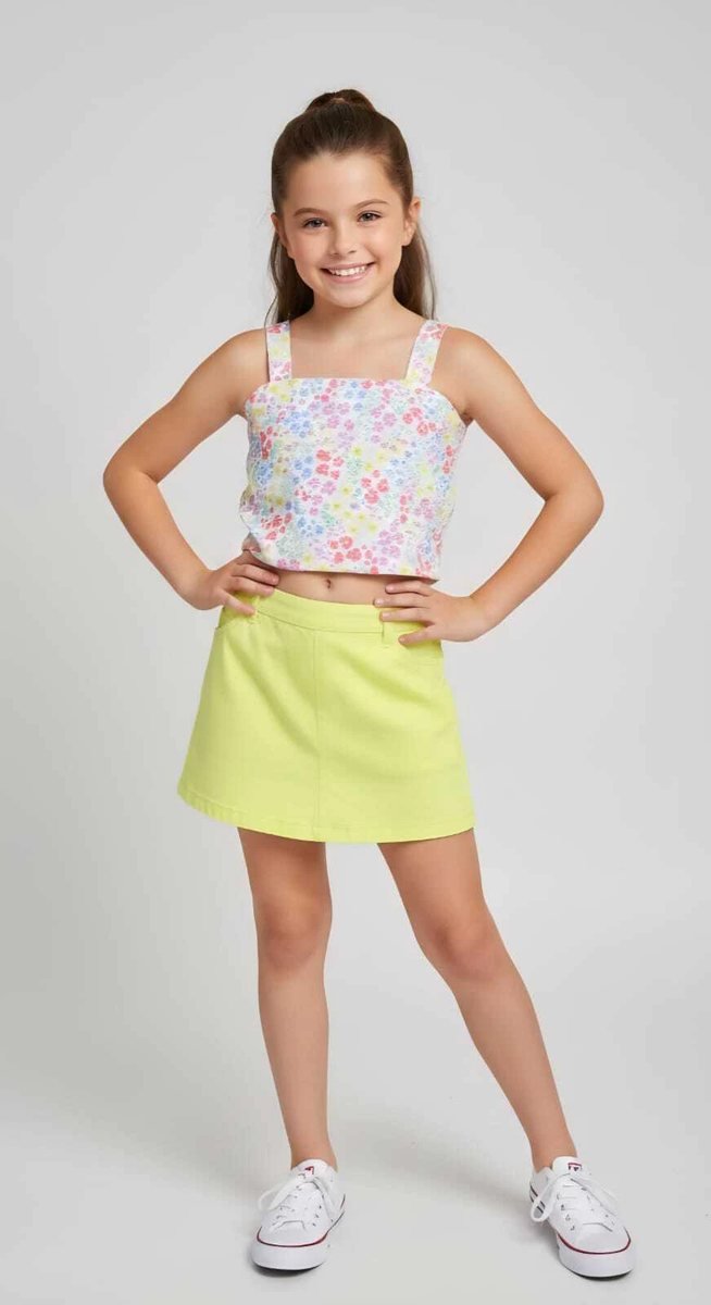 Conjunto Brandili Cropped e Short Saia em Sarja