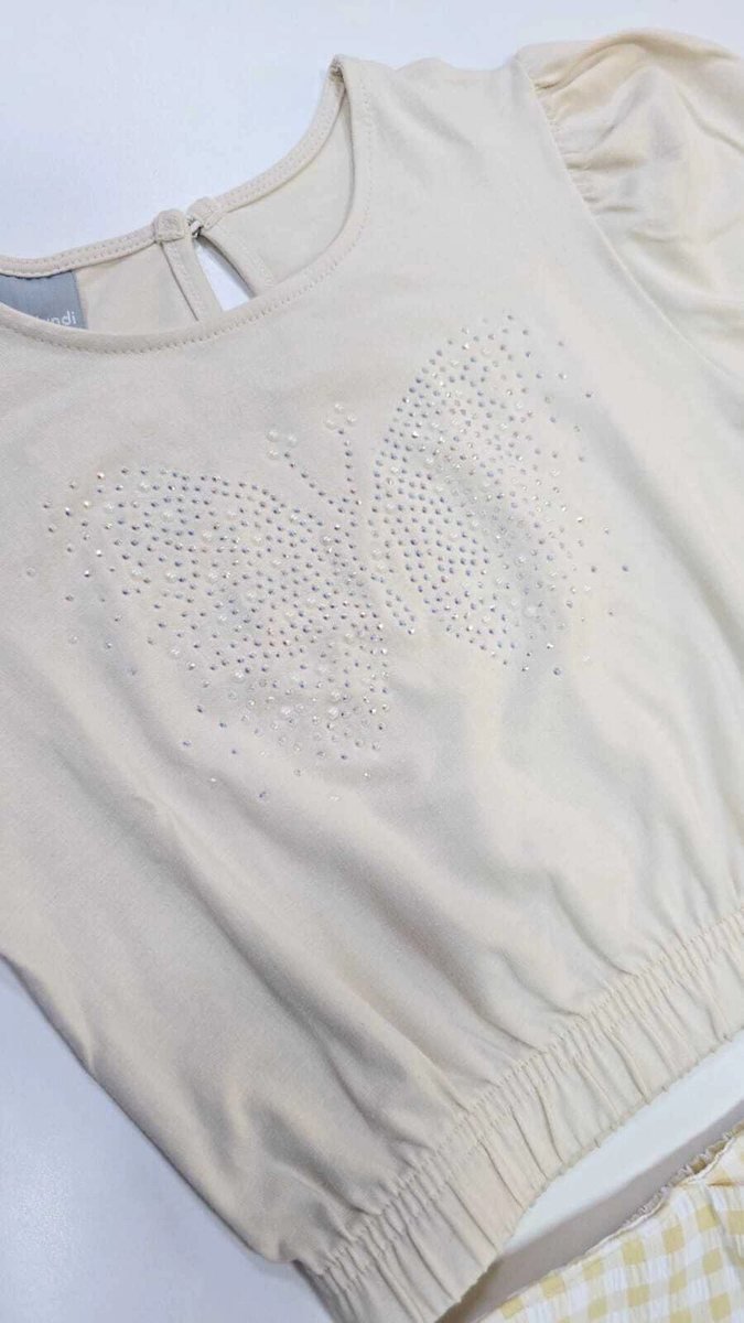 Conjunto Mundi Cropped Manga Princesa Estampa Strass e Short Saia Xadrez, foto 3