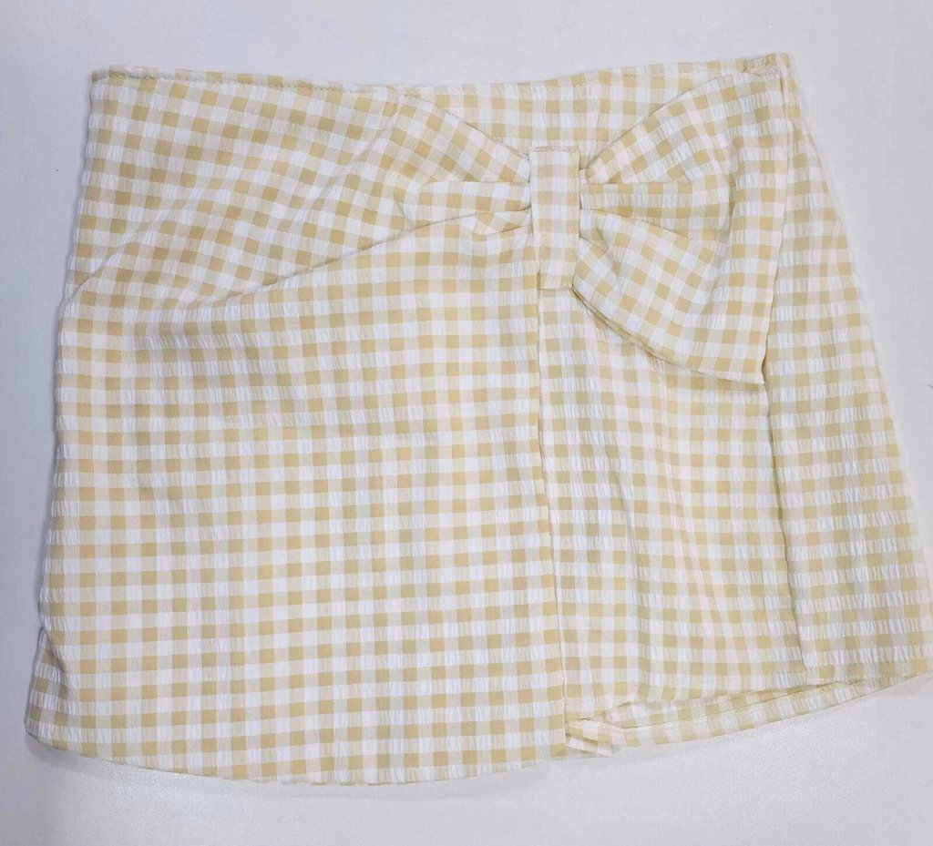 Conjunto Mundi Cropped Manga Princesa Estampa Strass e Short Saia Xadrez, foto 6