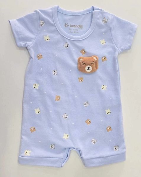 Macacão Curto Bebê Malha Ursinhos Brandili - Azul claro