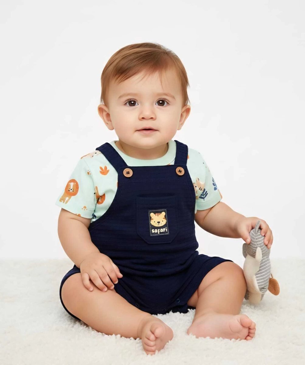Conjunto Brandili Bebê Menino Camiseta e Macacão Curto Safari