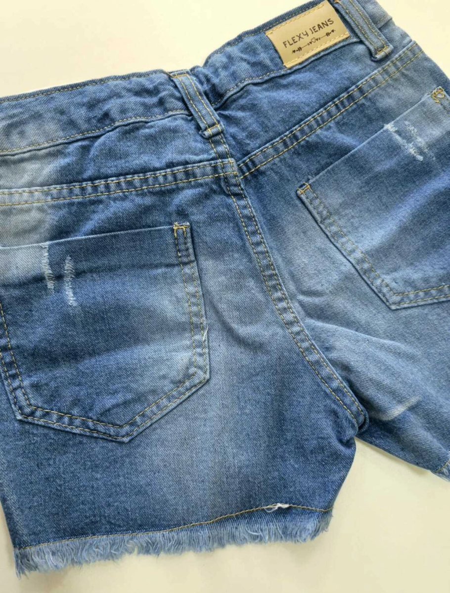 Short Jeans Feminino Flexy Jeans com Elastano e Barra Desfiada Juvenil, foto 4