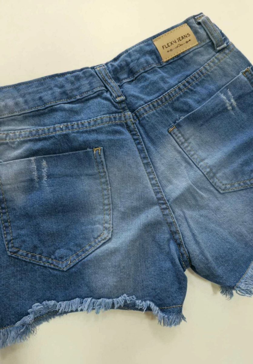 Short Jeans Feminino Flexy Jeans com Elastano e Barra Desfiada Juvenil, foto 7