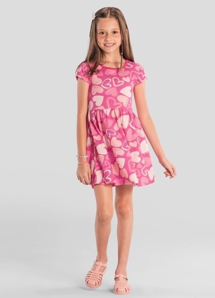 Vestido infantil menina de peixinhos e coração Brandili - Rosa, foto 2