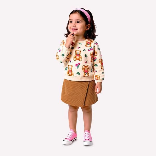 Conjunto Infantil Menina Ursinhos com Short Saia Kyly