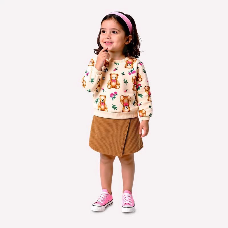 Conjunto Infantil Menina Ursinhos com Short Saia Kyly