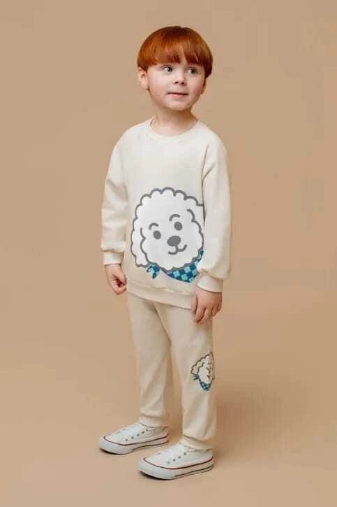Conjunto infantil moletinho Reglan bege cachorro, foto 2