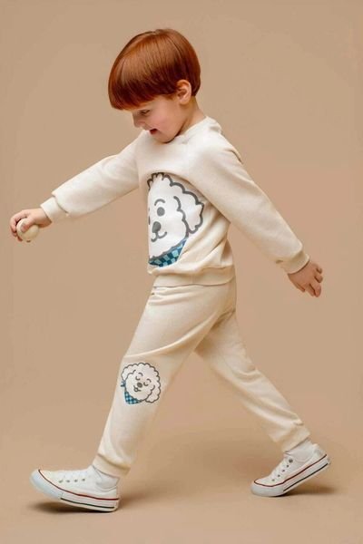 Conjunto infantil moletinho Reglan bege cachorro