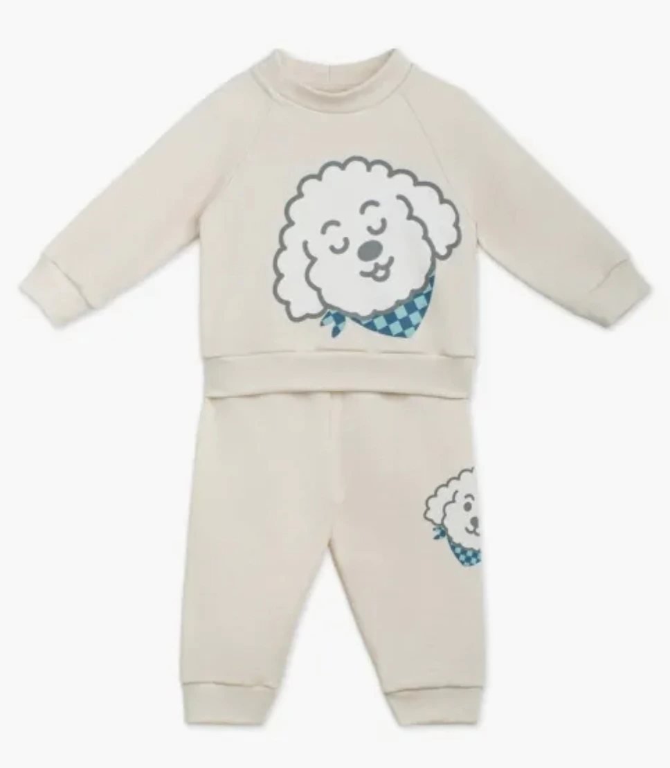Conjunto infantil moletinho Reglan bege cachorro, foto 4