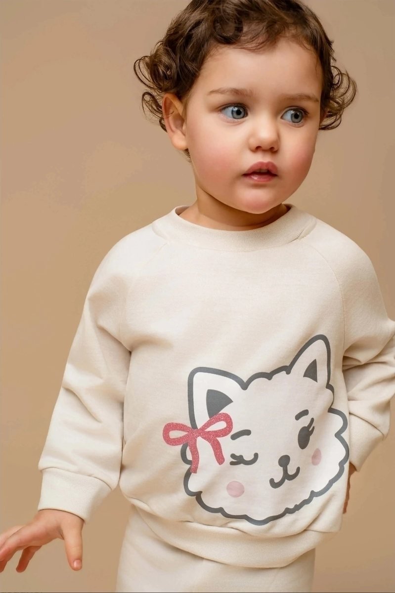 Conjunto moletinho Reglan bege gatinha infantil -dedeka, foto 2