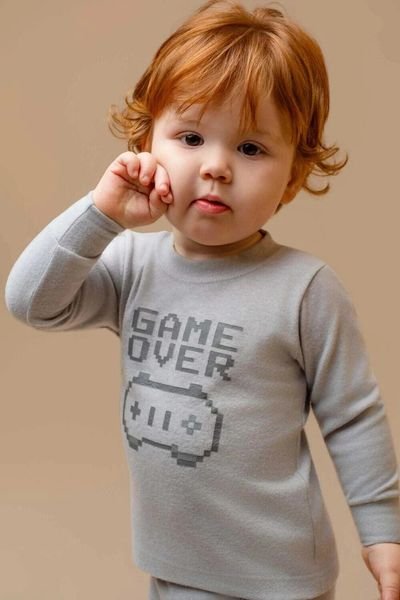 Pijama melange cinza game over infantil - Dedeka