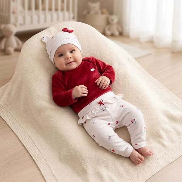Conjunto Letut Lt19579 Feminino Plush com Touca Vermelho