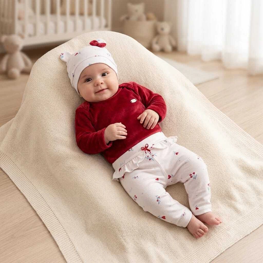 Conjunto Letut Lt19579 Feminino Plush com Touca Vermelho