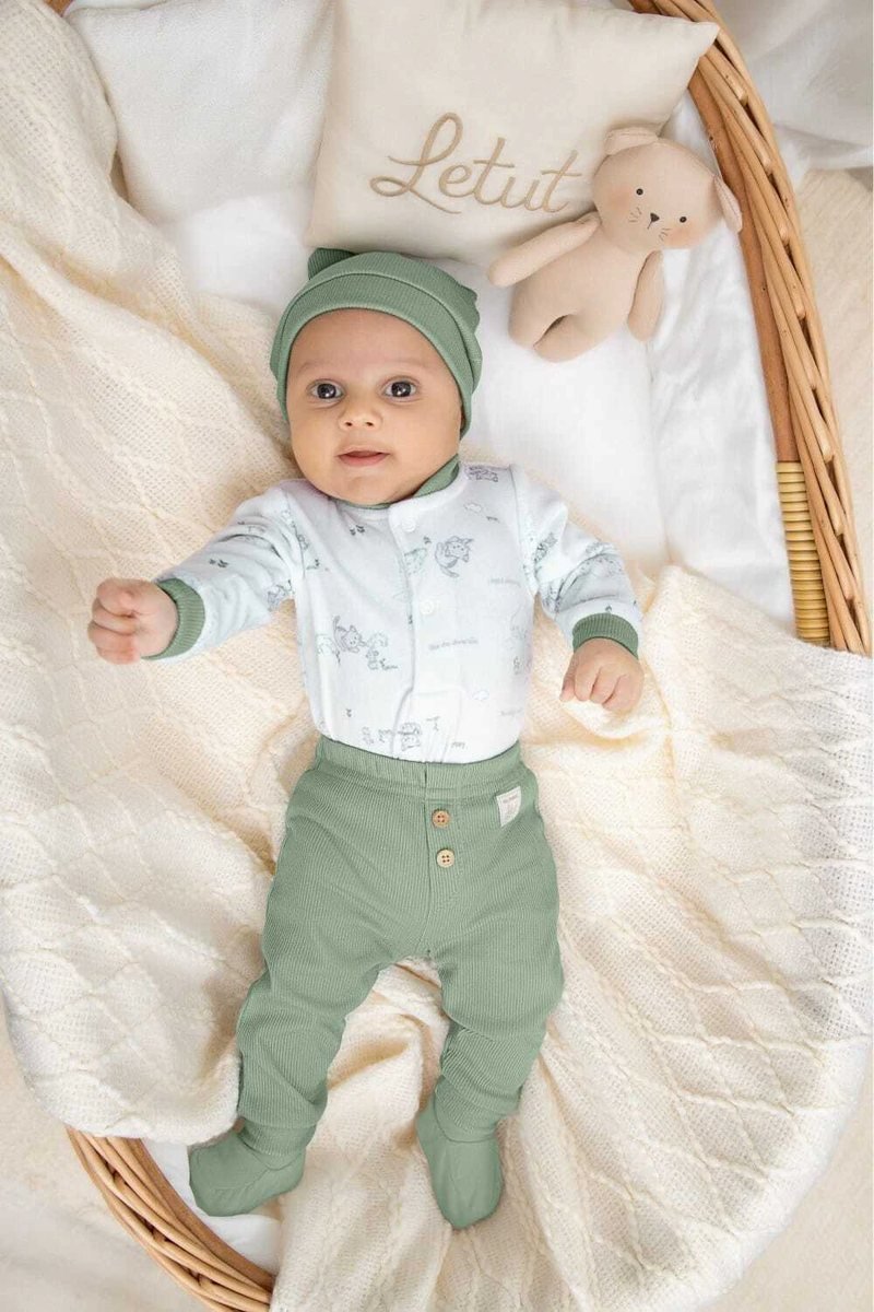 Conjunto Letut 3 Peças Inverno Manga Longa Plush e Cotelê Masculino - Verde