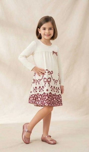 Vestido Infantil Menina Laço Milon - Off White