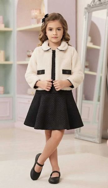 Conjunto Casaco e Vestido Infantil Inverno Milon