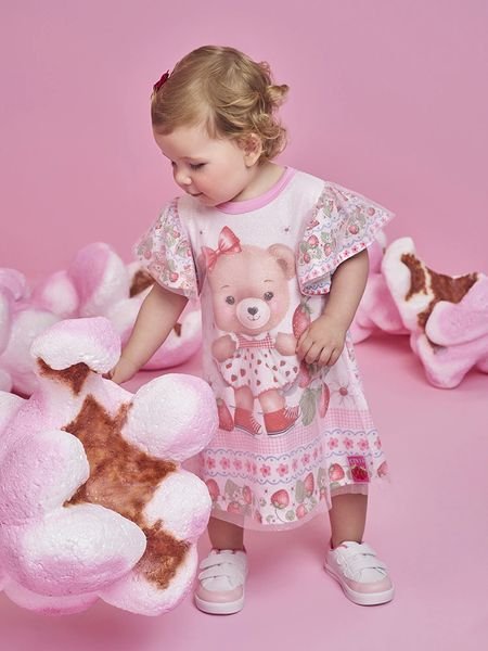 Vestido Cinti Ursinha Morangos - Rosa Iogurte