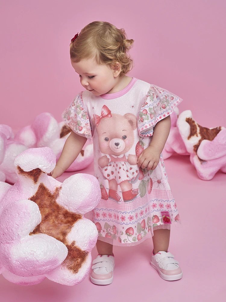 Vestido Cinti Ursinha Morangos - Rosa Iogurte