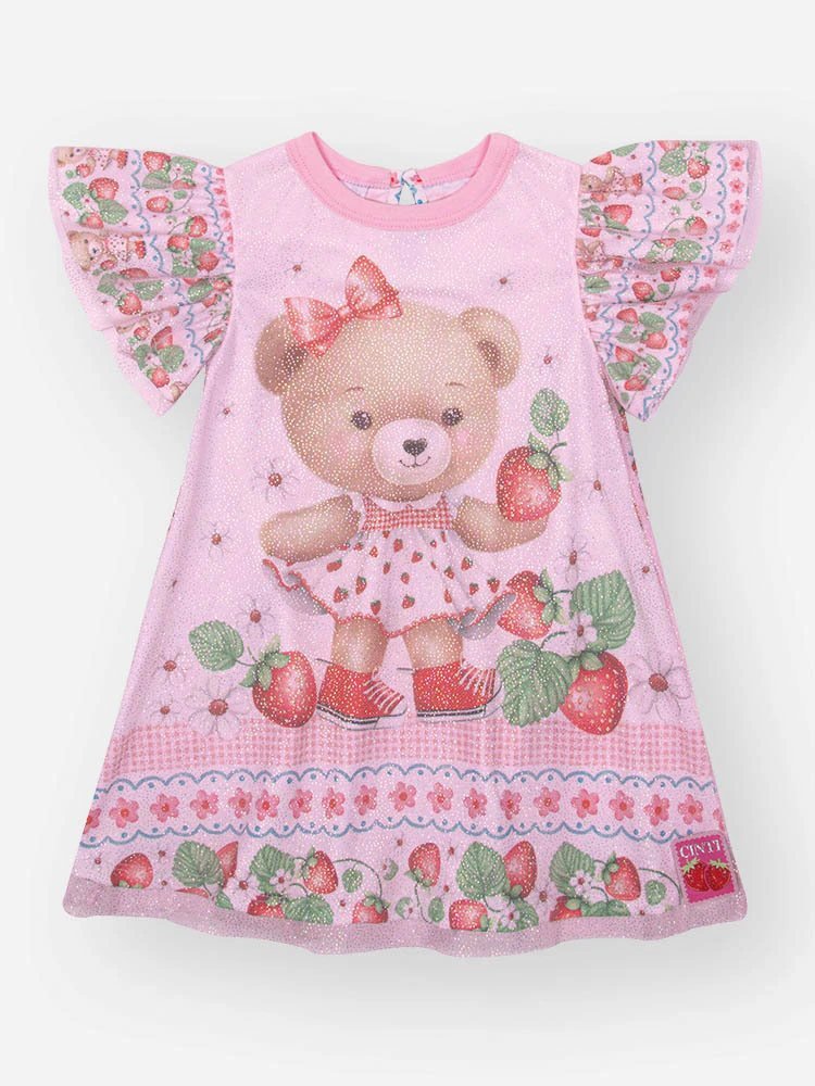 Vestido Cinti Ursinha Morangos - Rosa Iogurte, foto 3
