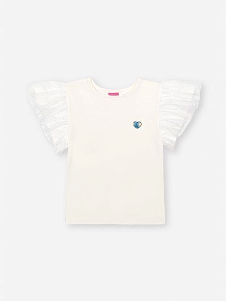 Blusa Cinti Manga Curta com Manga em Tule - Natural/ Vermelha - Off white