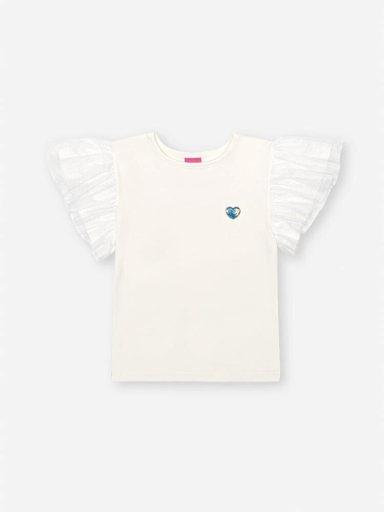 Blusa Cinti Manga Curta com Manga em Tule - Natural/ Vermelha - Off white