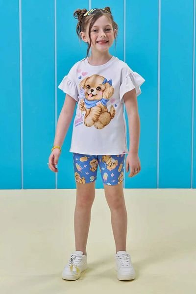 Conjunto de Blusa em Meia Malha e Bermuda Biker em Molecotton Kukiê Infantil Menina