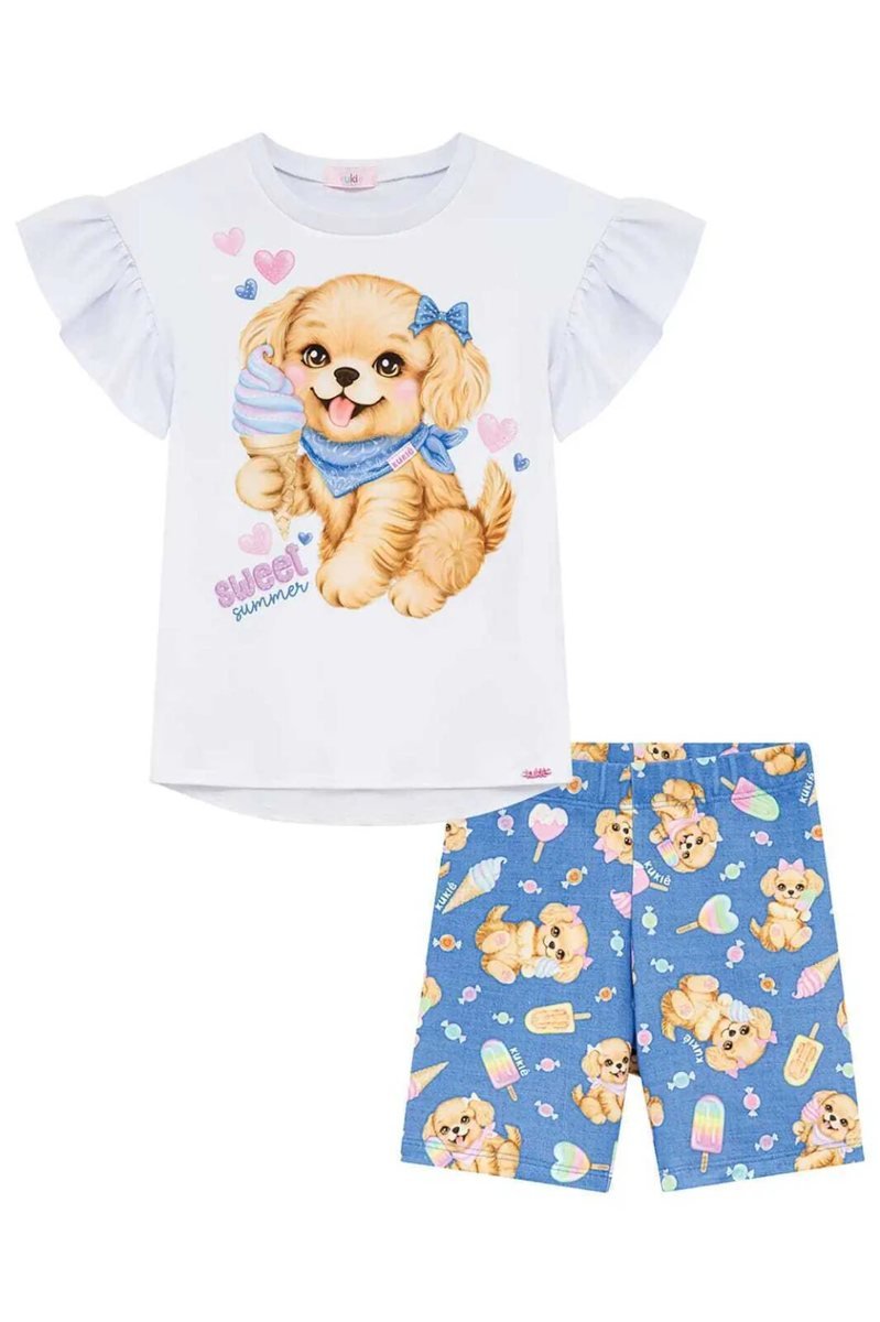 Conjunto de Blusa em Meia Malha e Bermuda Biker em Molecotton Kukiê Infantil Menina, foto 3