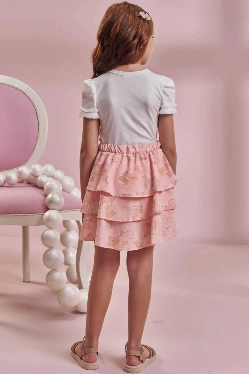 Conjunto de Blusa em Cotton e Saia em Light Peach (com Shorts Embutido) Kukiê Infantil Menina, foto 2