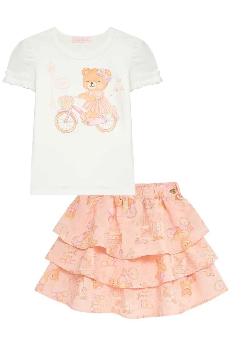 Conjunto de Blusa em Cotton e Saia em Light Peach (com Shorts Embutido) Kukiê Infantil Menina, foto 3