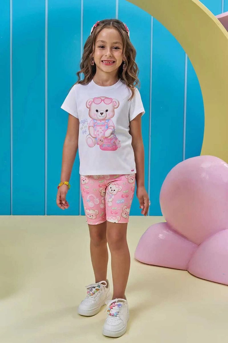 Bermuda Biker em Molecotton Kukiê Infantil Menina - Ursos