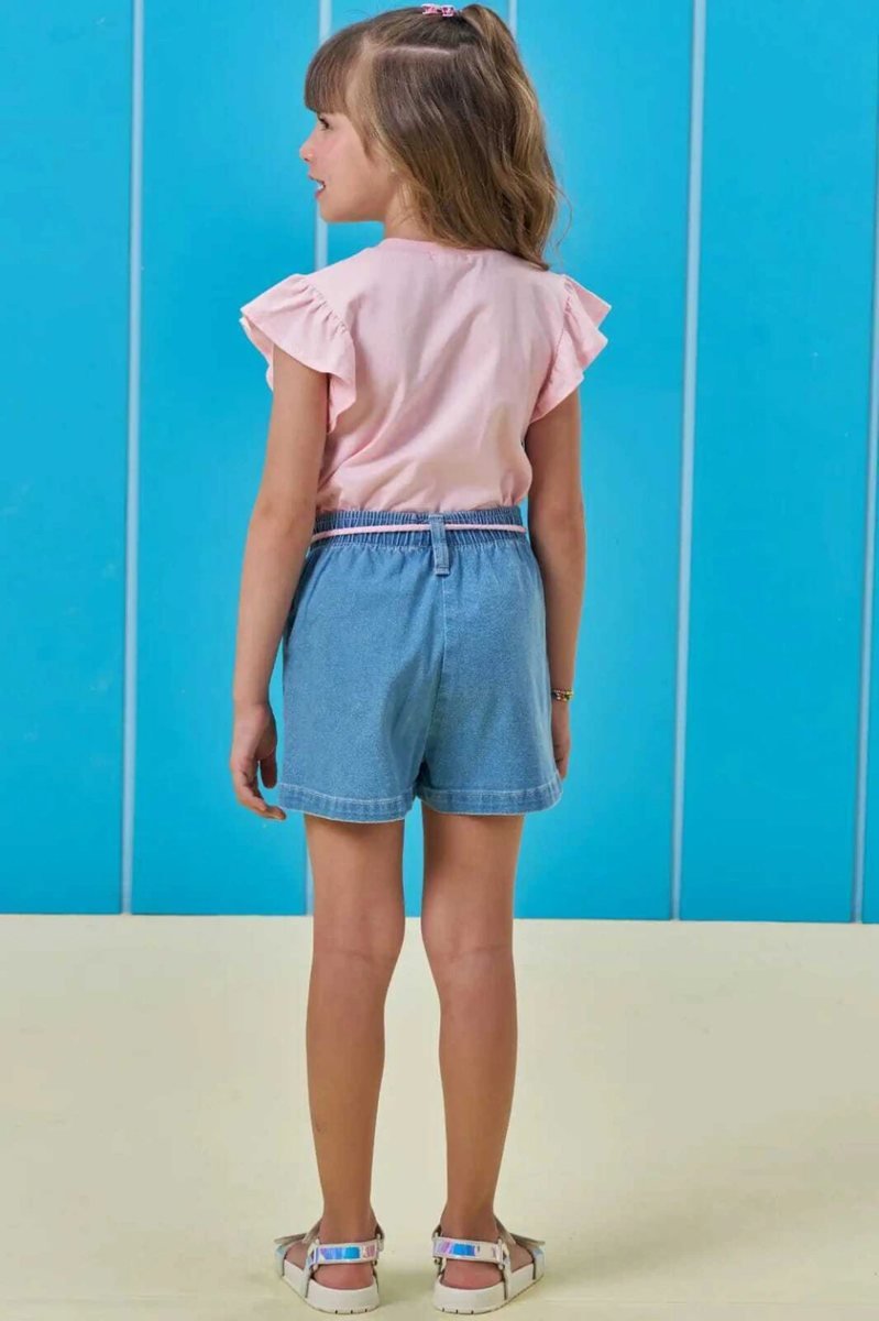 Conjunto de Blusa em Meia Malha e Shorts em Jeans com Elastano Kukiê Infantil Menina, foto 2